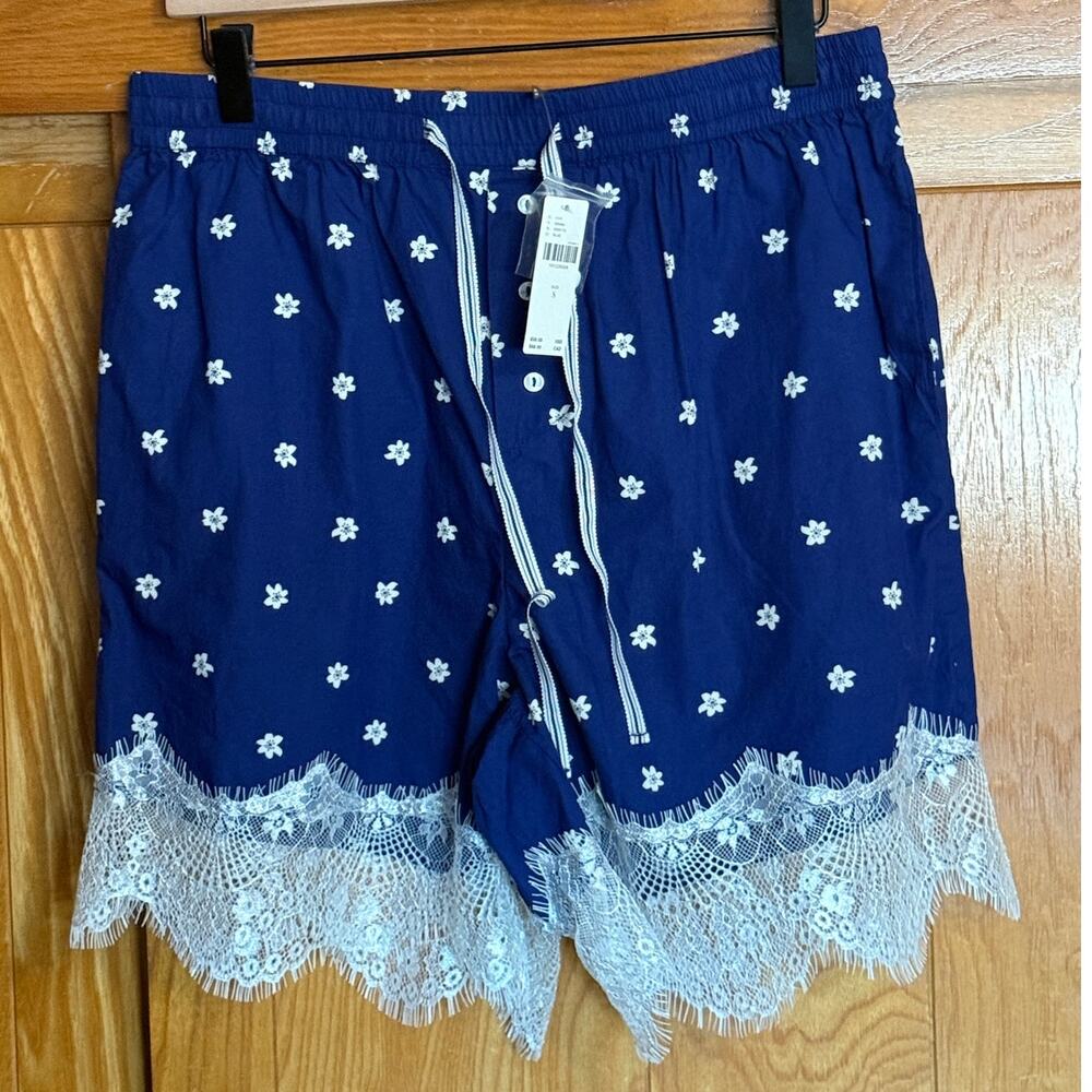 NWT Women's Anthropologie Lace-Hem Daisy Boxer Shorts , S